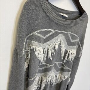 THML Boutique‎ Boho 100% Cotton Grey Aztec Sweater Women's L